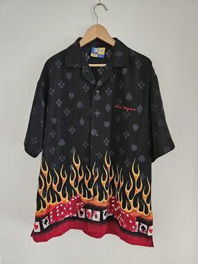 Vintage Las Vegas Flaming Dice Butto Up Shirt Mens Large